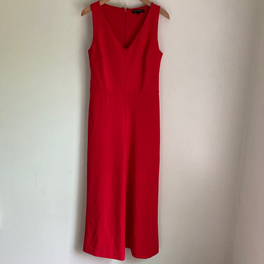 Banana Republic Womens Red V-Neck Sleeveless Wide Leg Jumpsuit Size 4